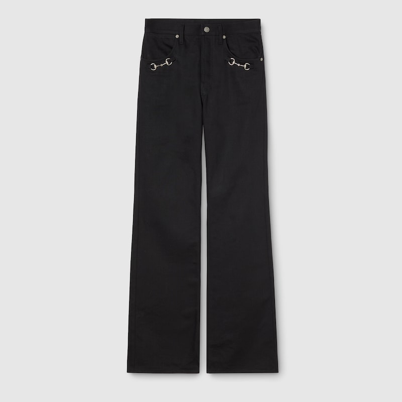 Cotton Denim Pants With Horsebit Detail