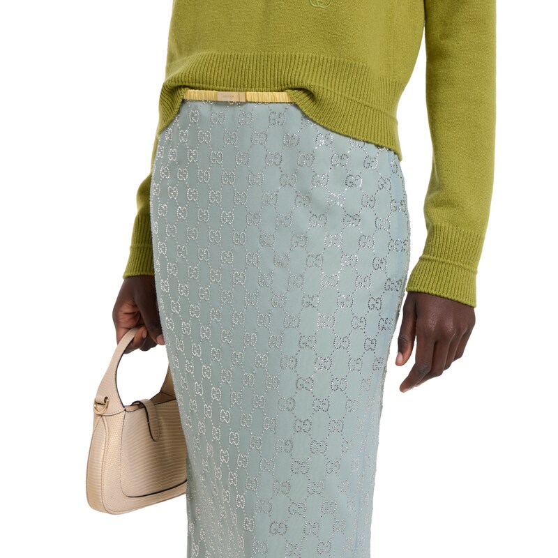 Gucci Silk Stretch Chiffon Skirt With Crystals | Thumbnail 3