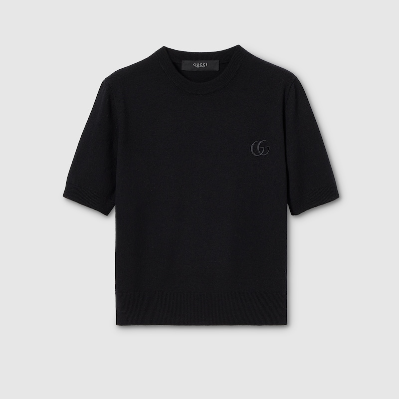 Gucci Knit Wool Top With Embroidery In Black
