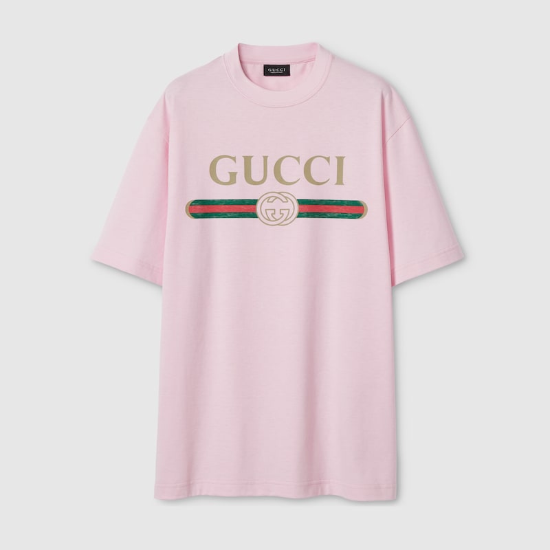 Gucci Cotton Jersey And Silk T-shirt With Print In Pink
