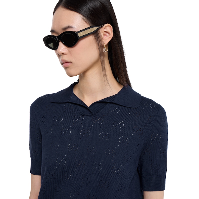 Gucci GG Pointelle Cotton Silk Polo Shirt | Thumbnail 3