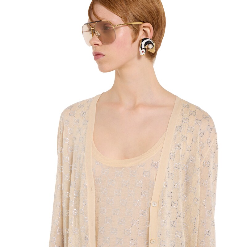 Gucci Fine Silk Cardigan With GG Crystals | Thumbnail 3