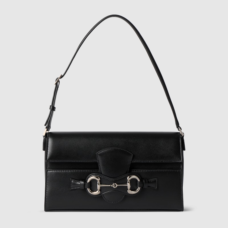 Gucci Horsebit Ristretto Medium Shoulder Bag In Black