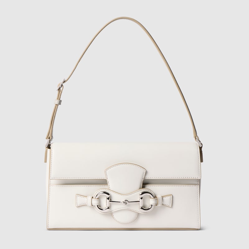Gucci Horsebit Ristretto Medium Shoulder Bag In White