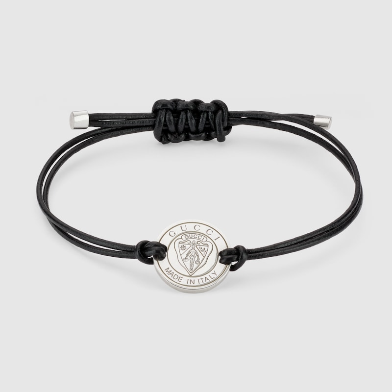Gucci Crest Leather Cord Bracelet With Charm