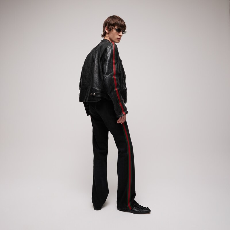 Gucci Buffalo Leather Biker Jacket With Web | Thumbnail 3 Gucci Buffalo Leather Biker Jacket With Web | Thumbnail 3