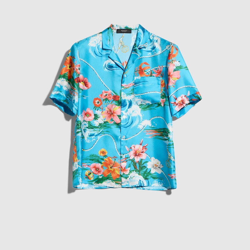 Printed Silk Twill Bowling Shirt Printed Silk Twill Bowling Shirt