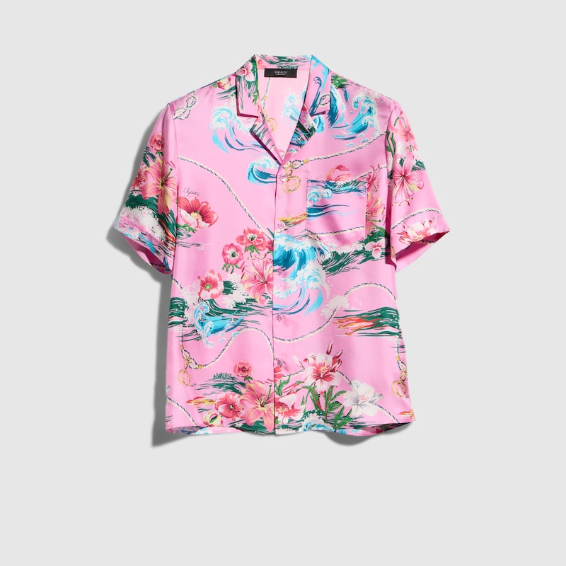 Printed Silk Twill Bowling Shirt Printed Silk Twill Bowling Shirt