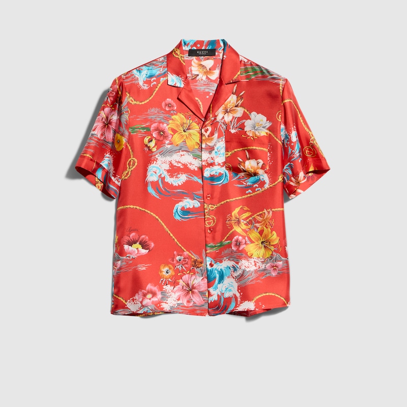 Printed Silk Twill Bowling Shirt Printed Silk Twill Bowling Shirt