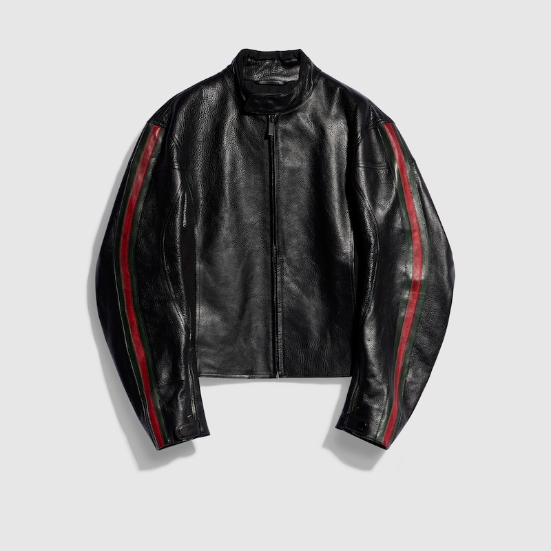 Gucci Leather Biker Jacket With Web Detail