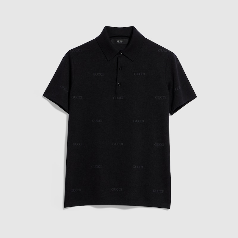 Gucci Wool Silk Gucci Jacquard Polo Shirt