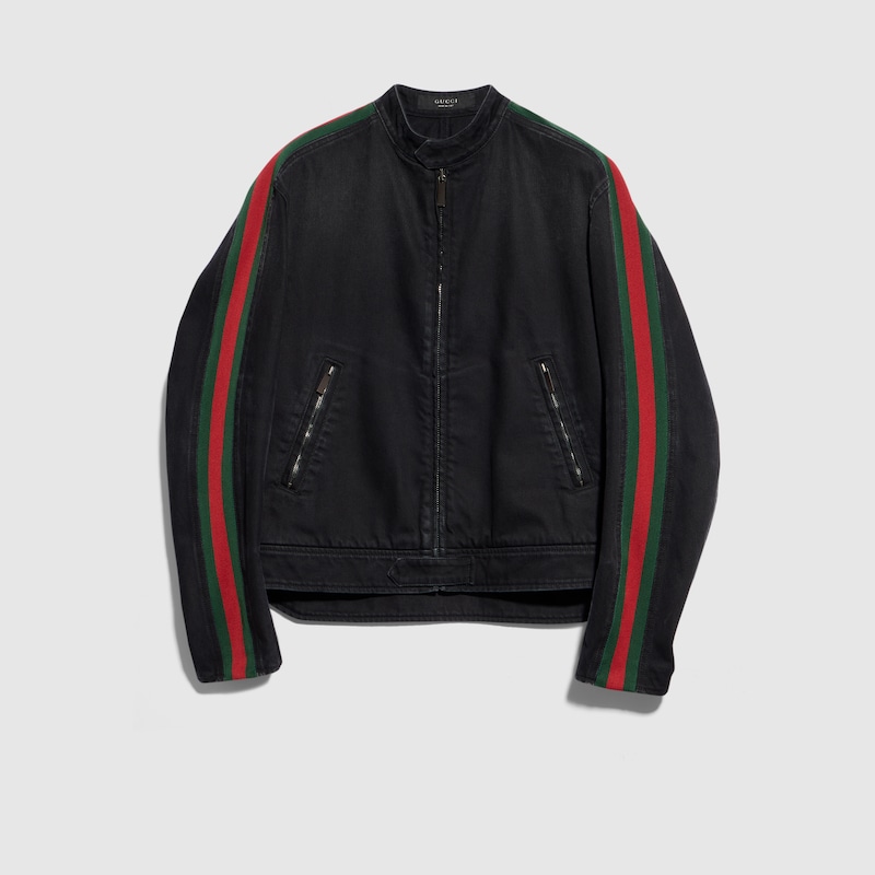 Gucci Cotton Denim Biker Jacket With Web
