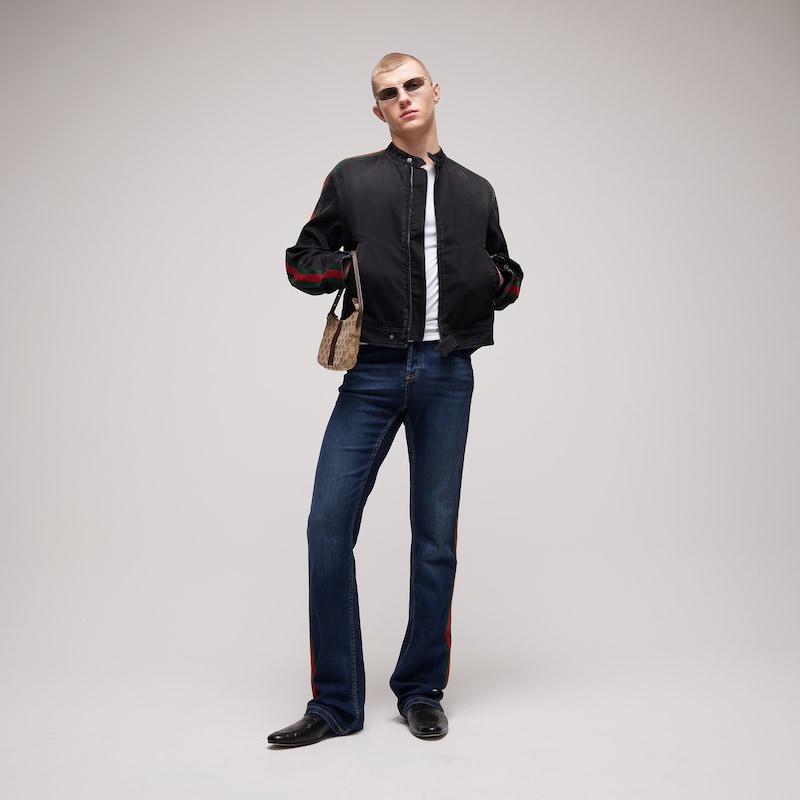Gucci Cotton Denim Biker Jacket With Web | Thumbnail 2 Gucci Cotton Denim Biker Jacket With Web | Thumbnail 2