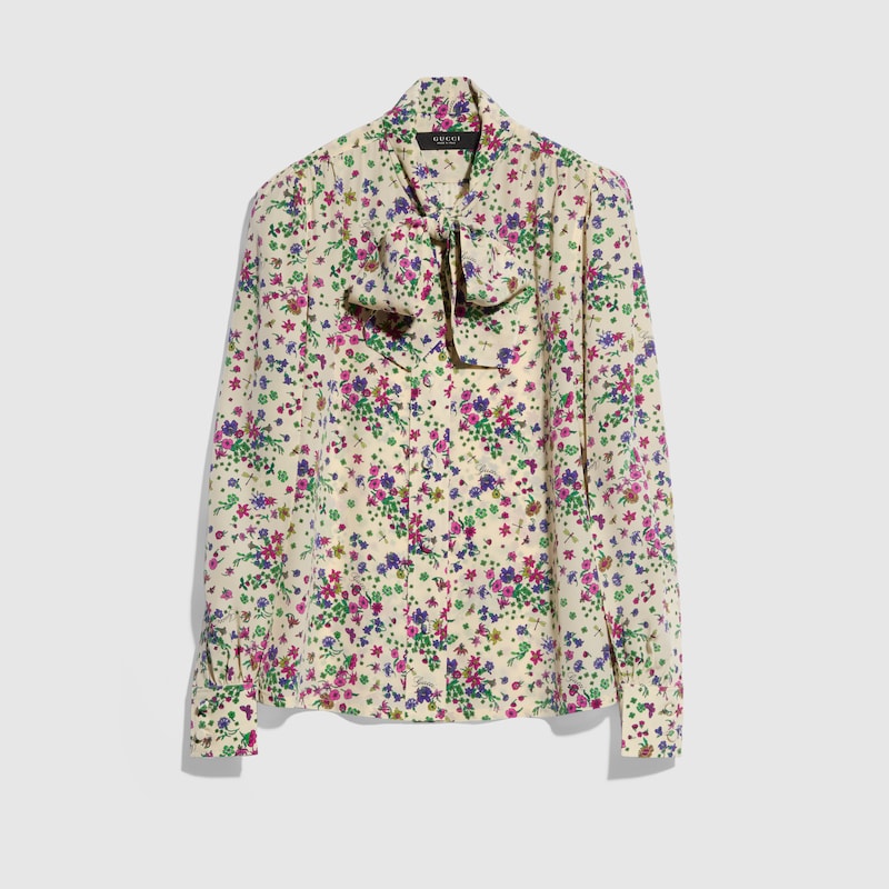 Printed Silk Shirt With Bow Printed Silk Shirt With Bow