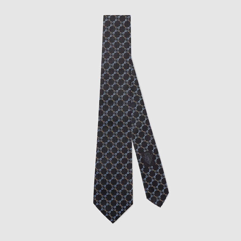 Gucci Horsebit Silk Jacquard Tie In Blue