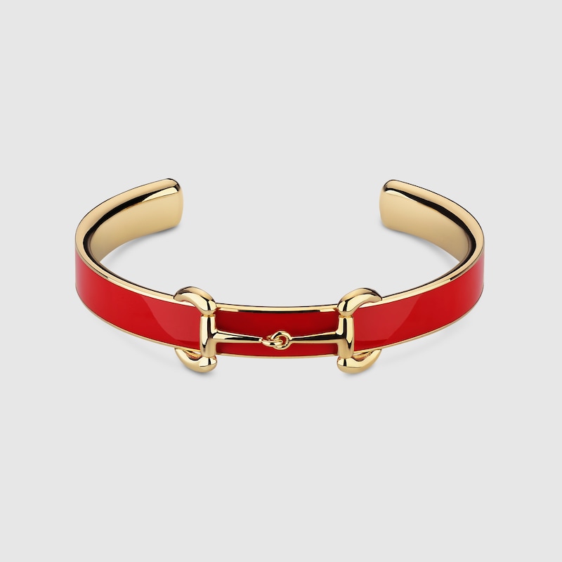 Gucci Horsebit Bangle Bracelet With Enamel In Red