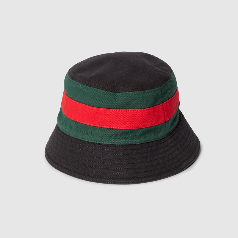 Gucci Washed Cotton Bucket Hat With Web