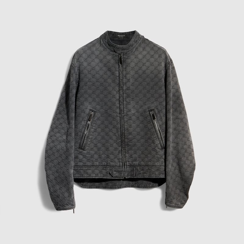 Gucci GG Cotton Denim Jacquard Zip Jacket