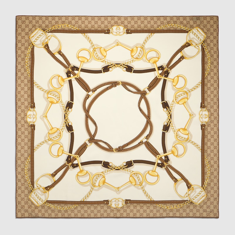 Gucci Printed Silk Crêpe Carré In Brown