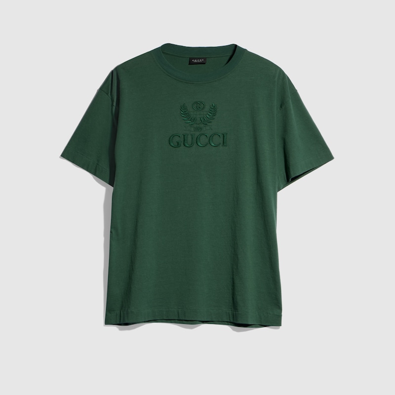 Gucci Cotton Jersey T-shirt With Embroidery In Green