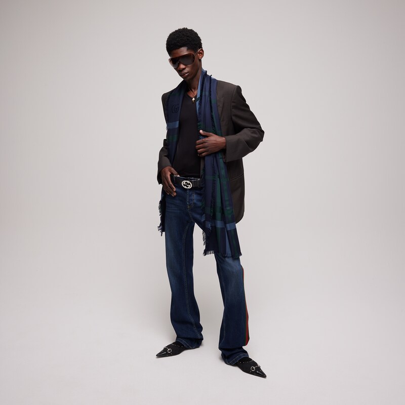 Gucci Tartan Cashmere Jacquard Stole | Thumbnail 2 Gucci Tartan Cashmere Jacquard Stole | Thumbnail 2