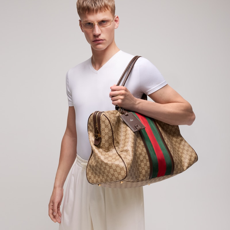 Gucci Medium GG Duffle Bag With Web | Thumbnail 2