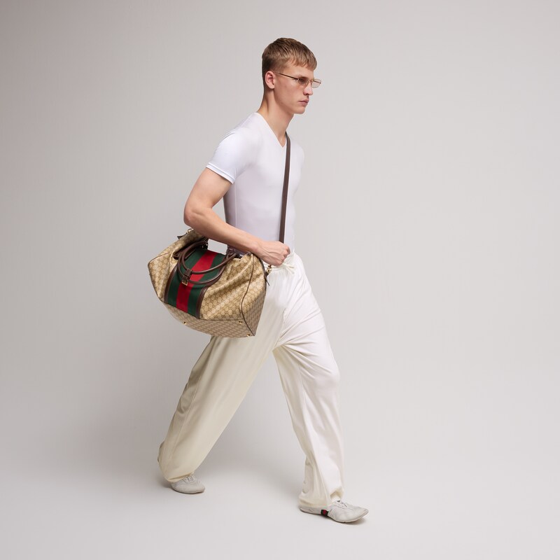 Gucci Medium GG Duffle Bag With Web | Thumbnail 3