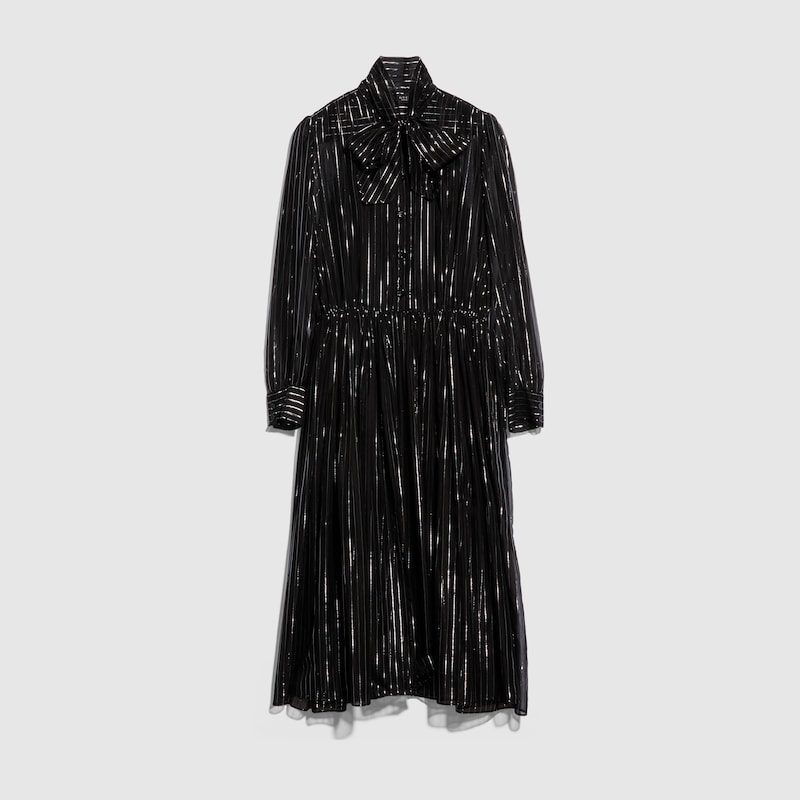 Pinstripe Silk Organza Chemisier Dress