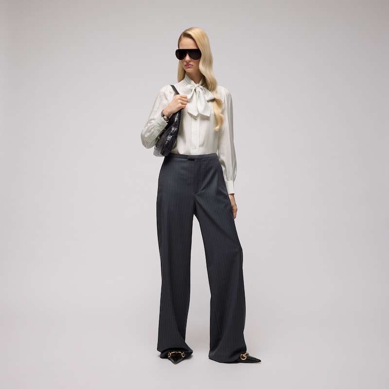 Gucci Pinstripe Silk Shirt With Bow | Thumbnail 2 Gucci Pinstripe Silk Shirt With Bow | Thumbnail 2