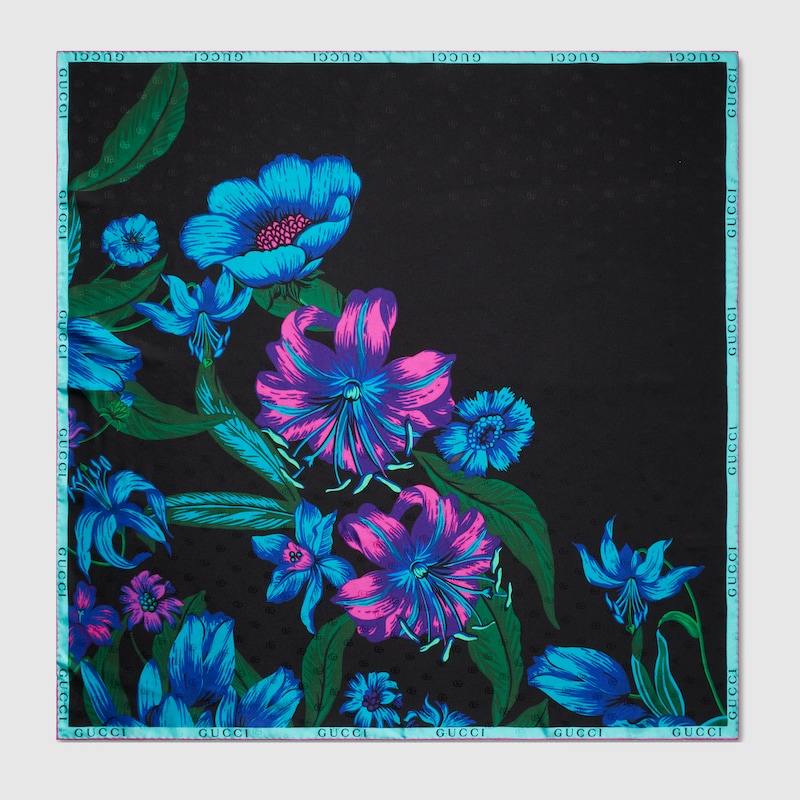 Floral Double G Silk Twill Carré Floral Double G Silk Twill Carré