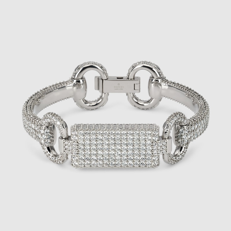 Gucci Horsebit Crystal Bracelet In Palladium-toned Metal