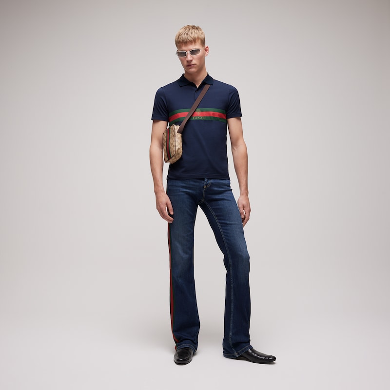 Gucci Cotton Jersey Polo Shirt With Web | Thumbnail 2 Gucci Cotton Jersey Polo Shirt With Web | Thumbnail 2