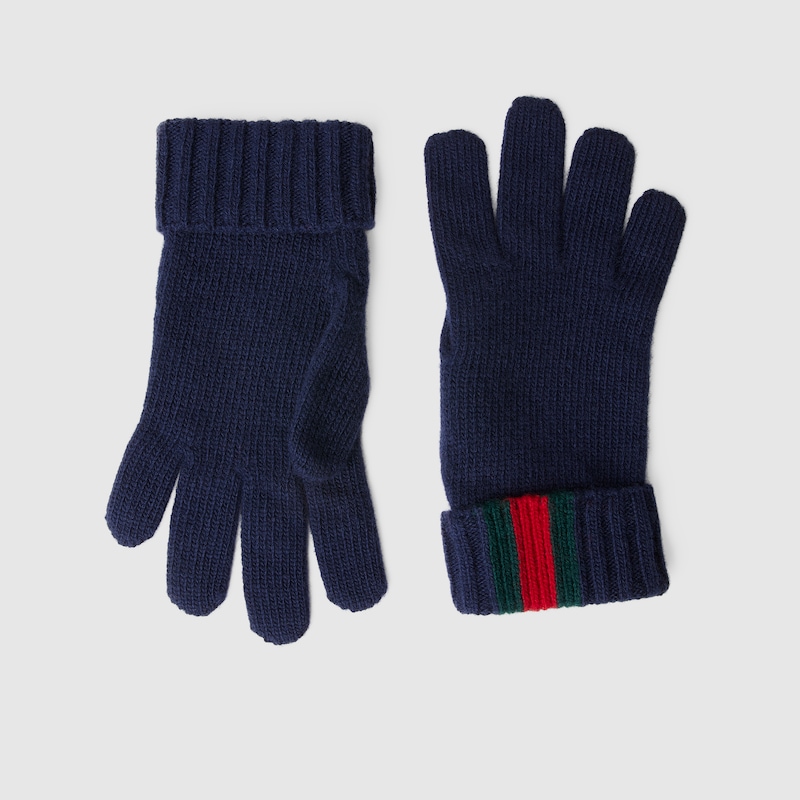Gucci Kids' Wool Gloves With Web In Blue