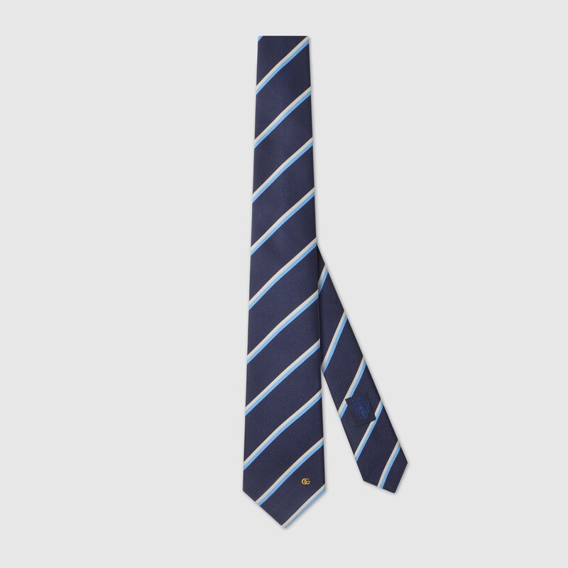 Gucci Striped Double G Silk Jacquard Tie