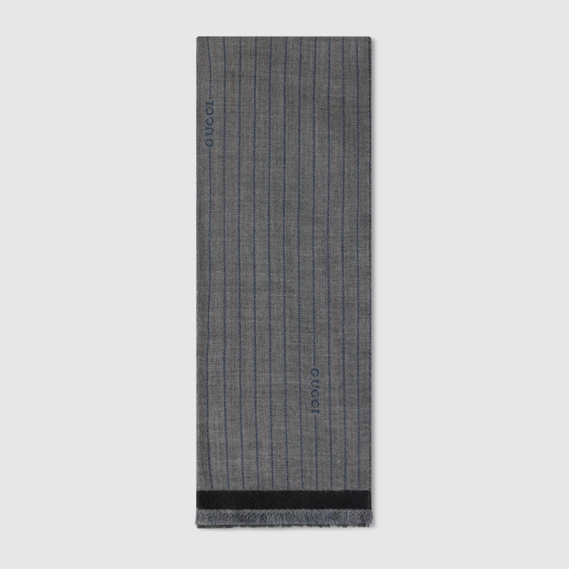 Gucci Pinstripe Wool Silk Scarf