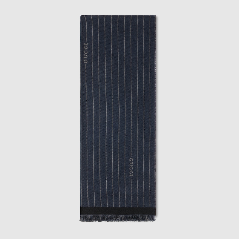 Gucci Pinstripe Wool Silk Scarf