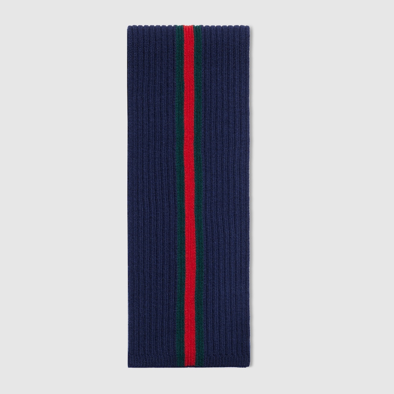 Gucci Kids' Rib Wool Scarf With Web In Blue