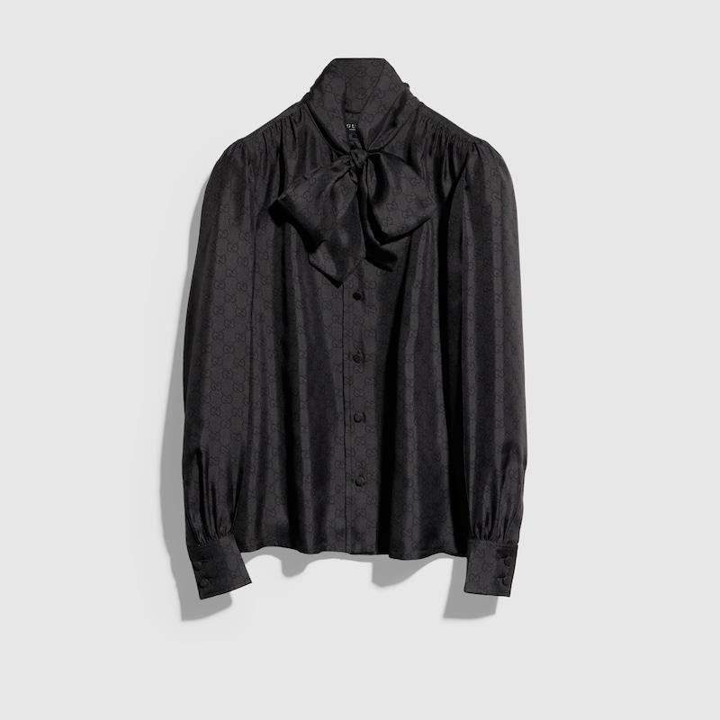 Printed Silk Twill Shirt With Bow Printed Silk Twill Shirt With Bow