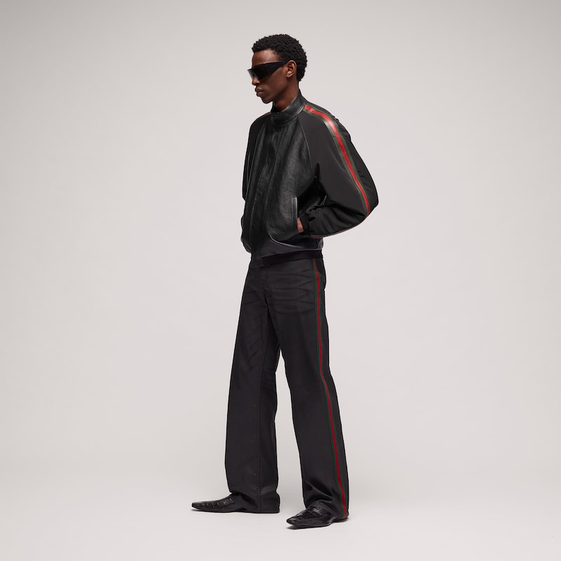 Gucci Grainy Leather Bomber Jacket With Web | Thumbnail 2 Gucci Grainy Leather Bomber Jacket With Web | Thumbnail 2