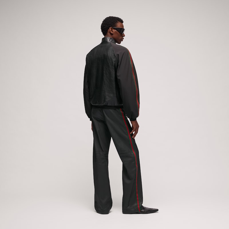 Gucci Grainy Leather Bomber Jacket With Web | Thumbnail 3 Gucci Grainy Leather Bomber Jacket With Web | Thumbnail 3
