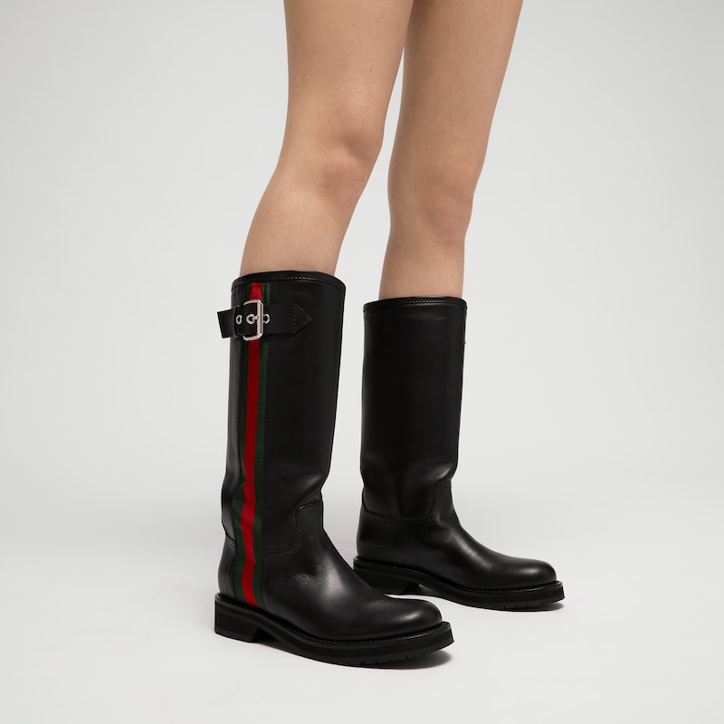 Gucci Biker Boot With Web | Thumbnail 3 Gucci Biker Boot With Web | Thumbnail 3