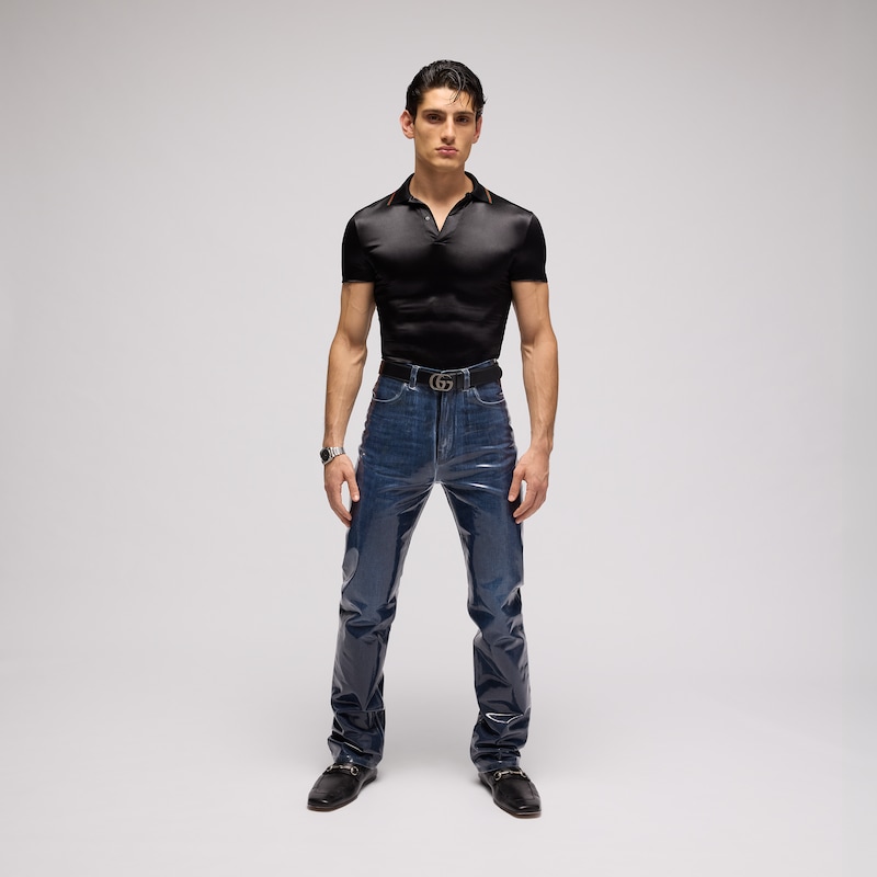 Gucci Stretch Satin Jersey Polo Shirt | Thumbnail 2