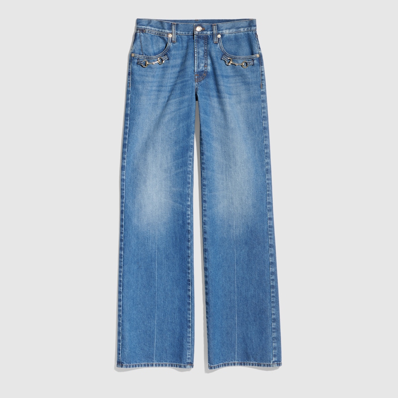 Bootcut Cotton Denim Pants With Horsebit Bootcut Cotton Denim Pants With Horsebit