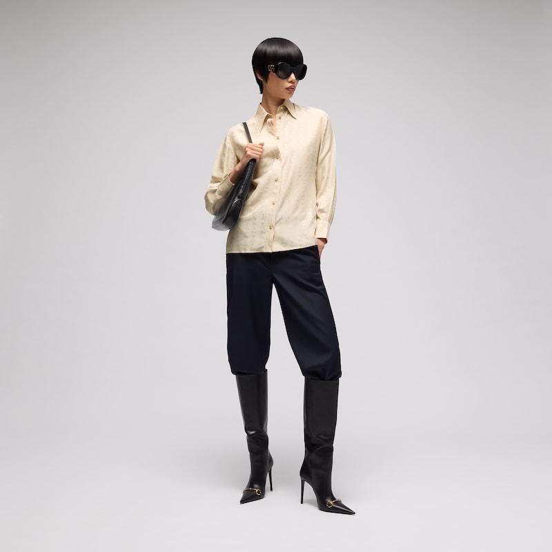 Gucci Crest Silk Habotai Jacquard Shirt | Thumbnail 2 Gucci Crest Silk Habotai Jacquard Shirt | Thumbnail 2