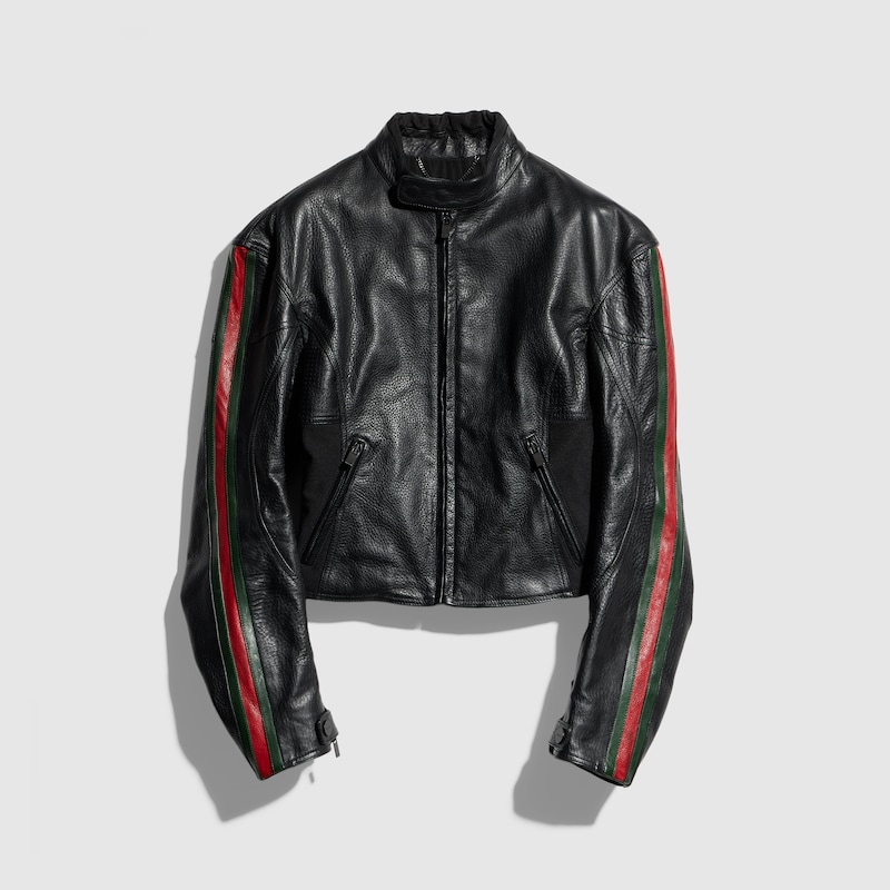Gucci Leather Biker Jacket With Web