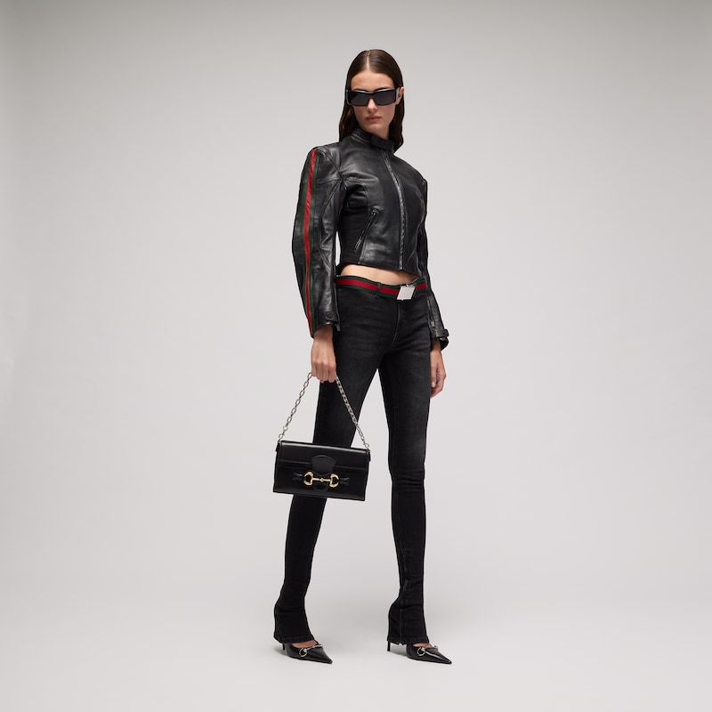 Gucci Leather Biker Jacket With Web | Thumbnail 2 Gucci Leather Biker Jacket With Web | Thumbnail 2
