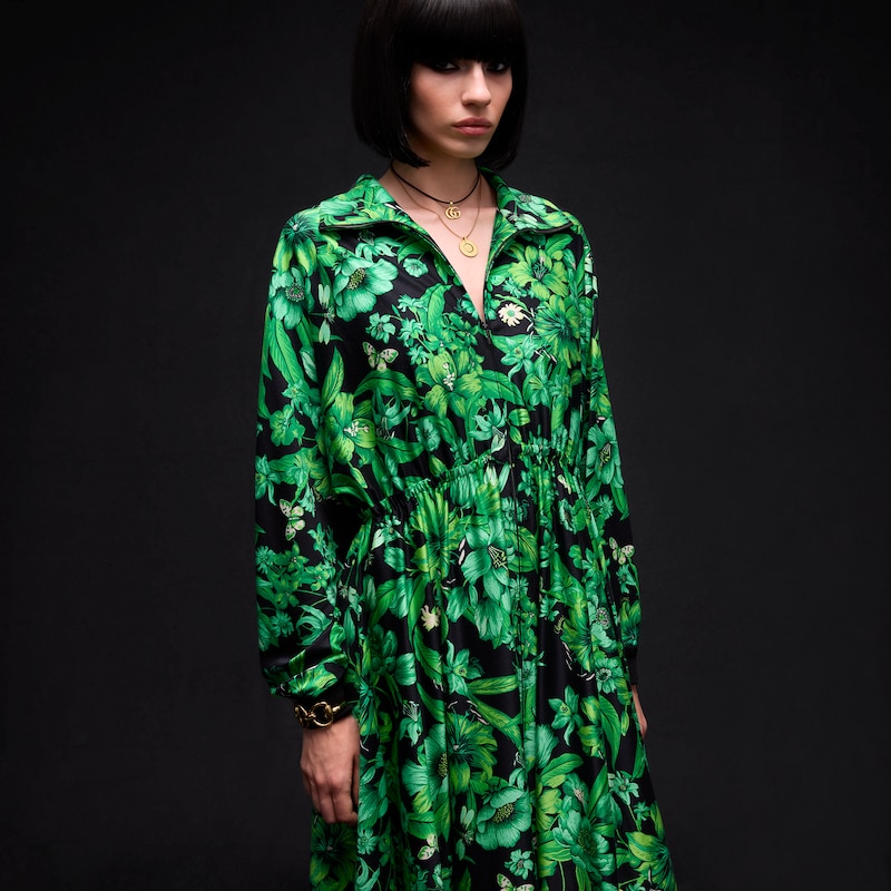 Gucci Printed Shiny Stretch Silk Long Dress | Thumbnail 3
