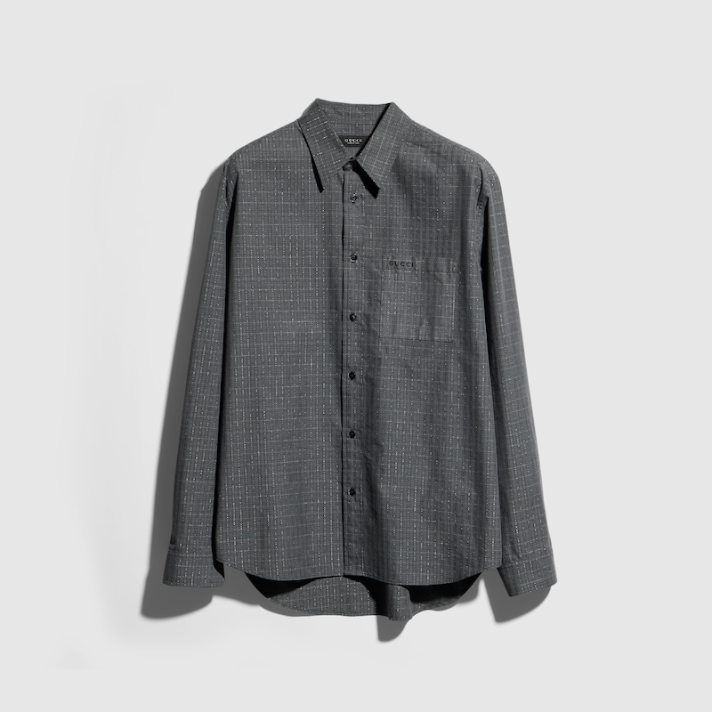Gucci Check Cotton Lamé Shirt With Embroidery