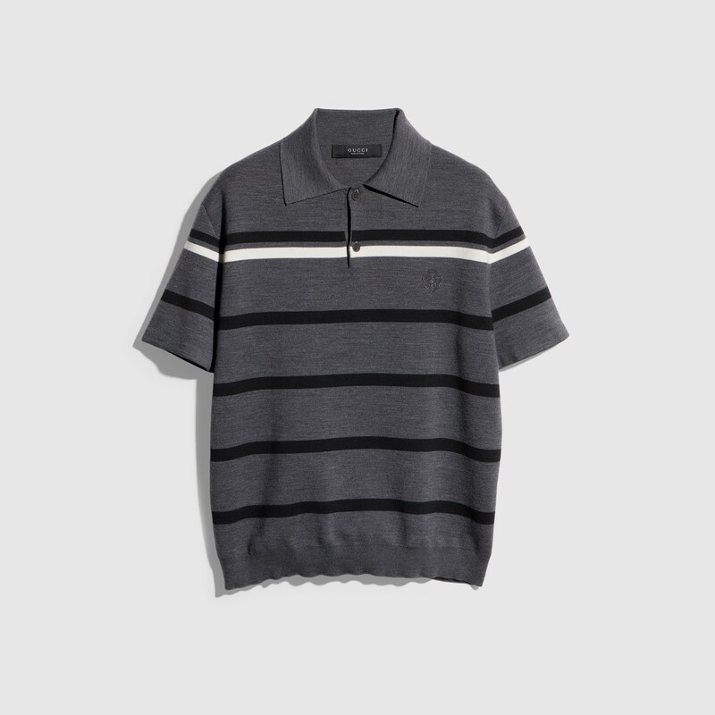 Striped Wool Polo Shirt With Embroidery Striped Wool Polo Shirt With Embroidery