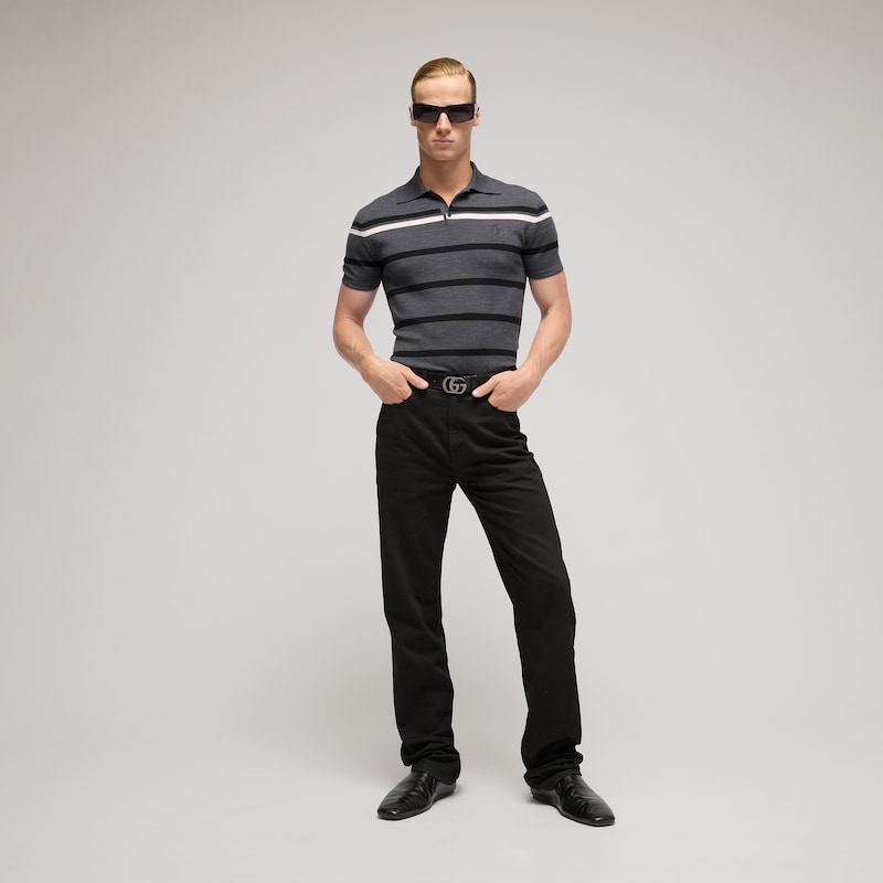 Gucci Striped Wool Polo Shirt With Embroidery | Thumbnail 2 Gucci Striped Wool Polo Shirt With Embroidery | Thumbnail 2